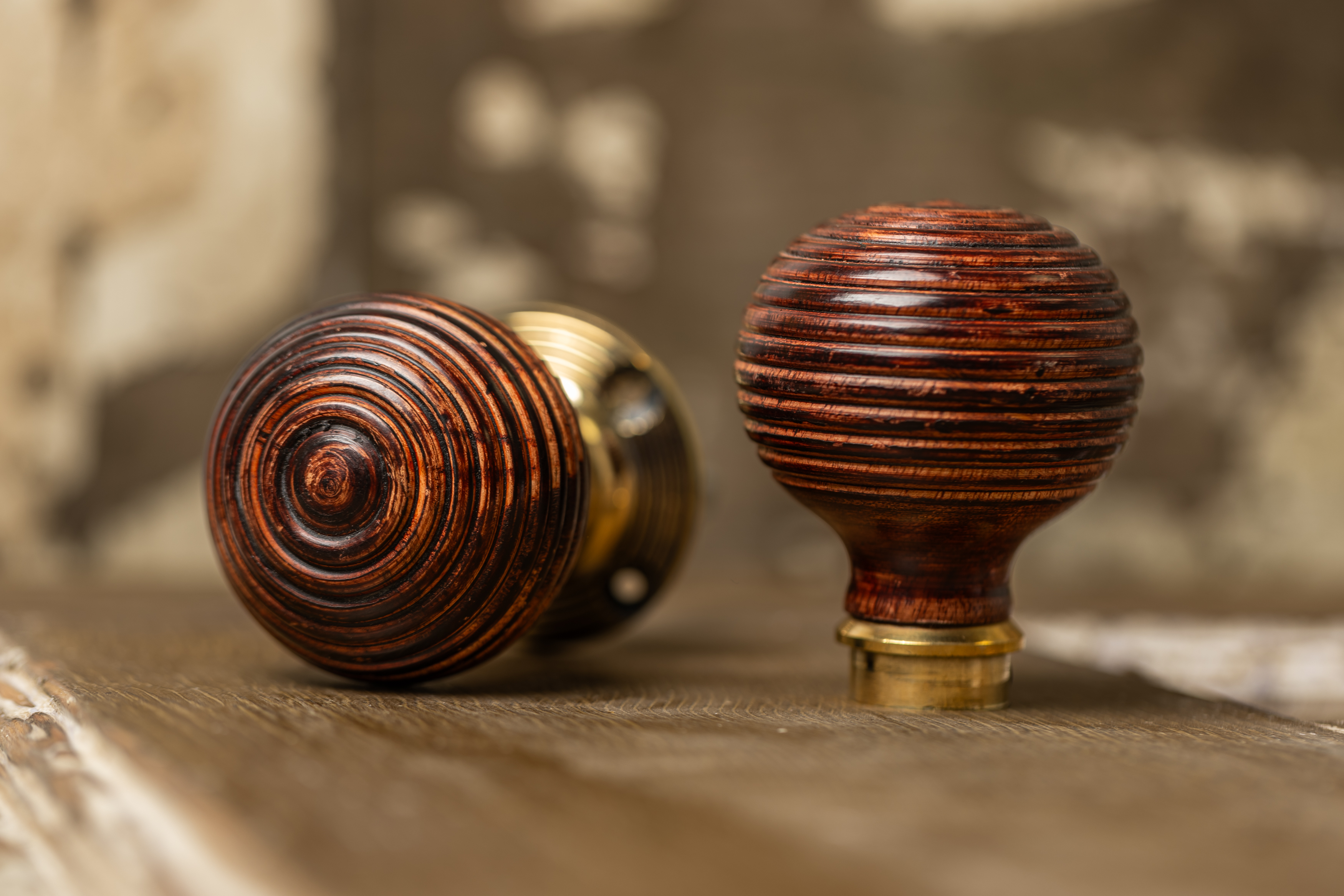 Victorian Door Knobs - Hardwood Beehive - Brass